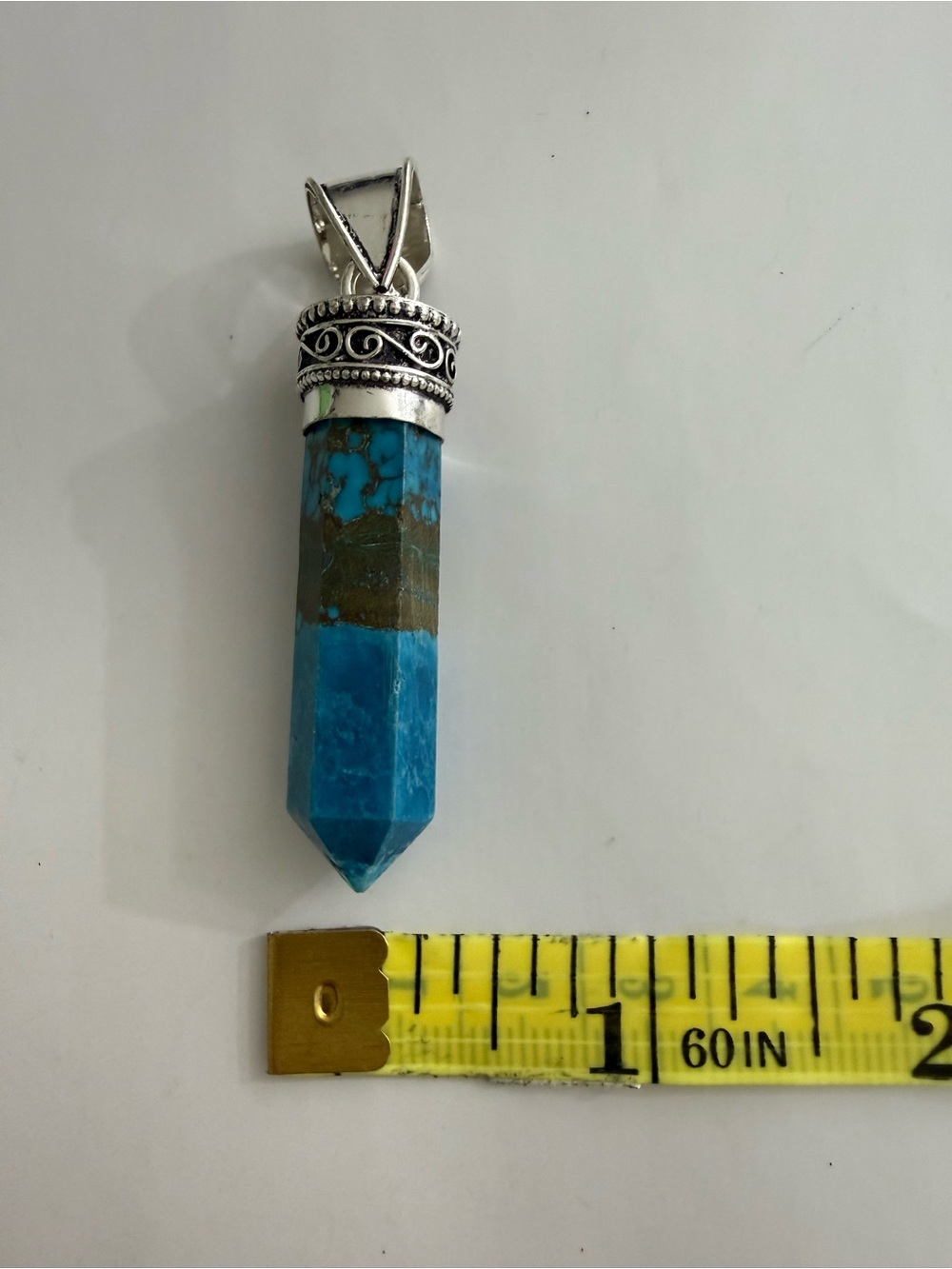 Turquoise Blue Crystal Point Pendant Necklace with Silver Accent